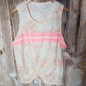 Plus Knot Front Tank Top Tie Dye Sleeveless Shirt